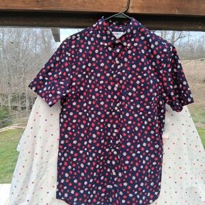 NWT Men's Old Navy Perfect Fit Short-Sleeve Navy Floral Button-Up Shirt Sz S